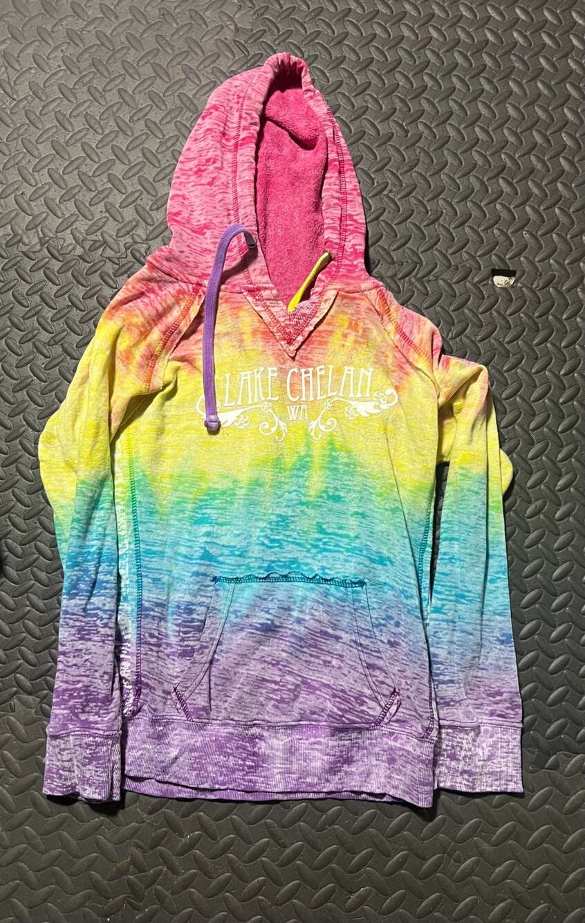 MV Sport Women's Lake Chelan Rainbow Burnout V-Notch Hooded Sweatshirt - Medium